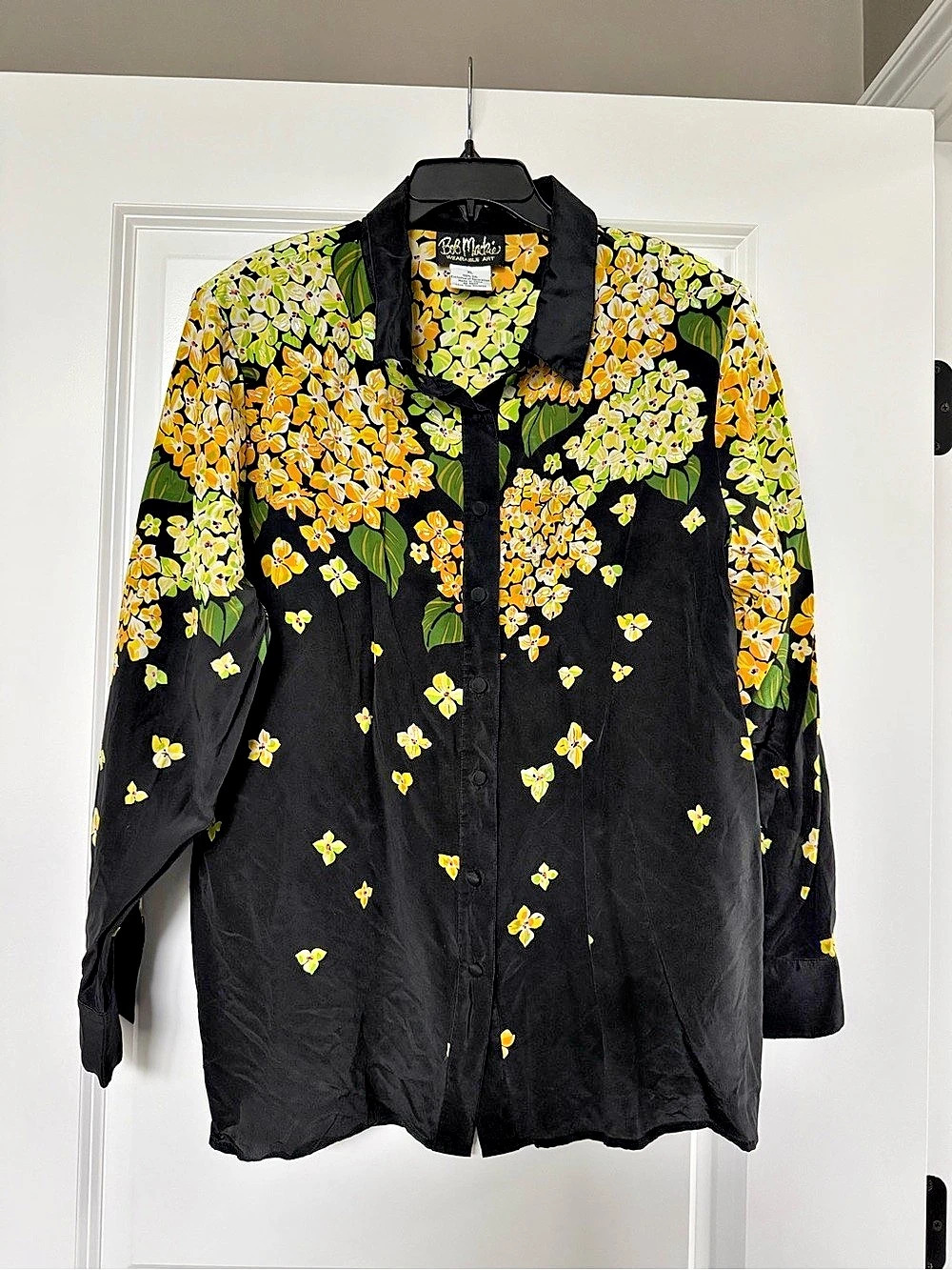 Bob Mackie Wearable Art Floral Silk Blouse XL